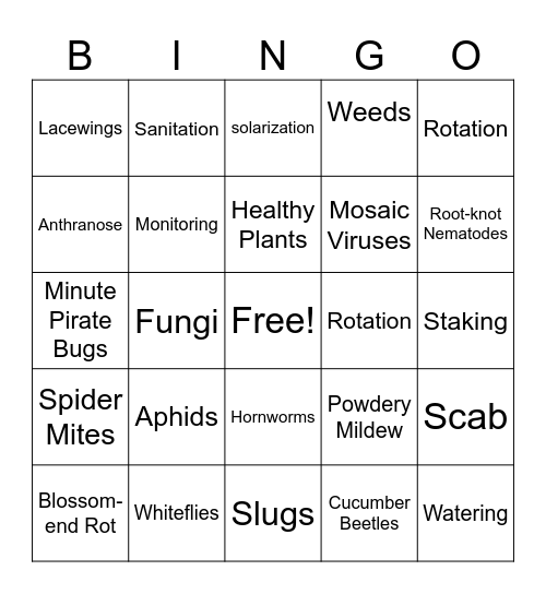 Disease, Pest & Beneficial For Vegetable Garden Bingo Card