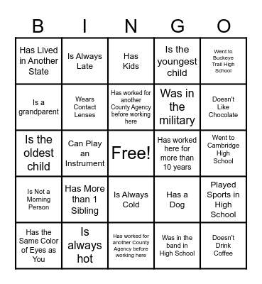 Find a Coworker Who... Bingo Card