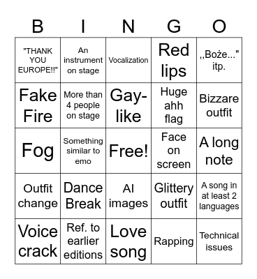 Eurovision 2026 (SF-1) <3 Bingo Card