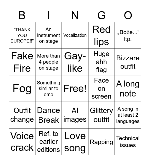 Eurovision 2026 (SF-1) <3 Bingo Card