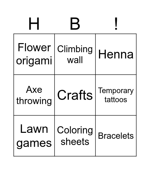Visit each station to receive its unique stamp! Bingo Card