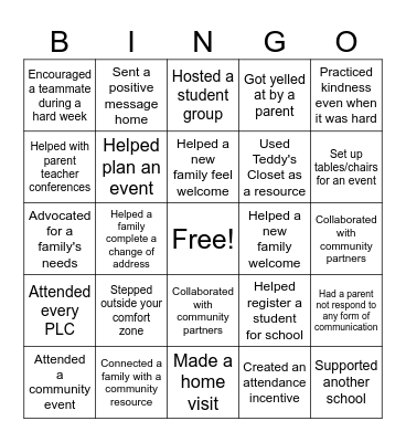 Family Engagement Bingo Card