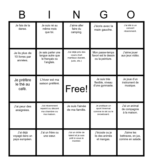 !BINGO HUMAIN! Bingo Card