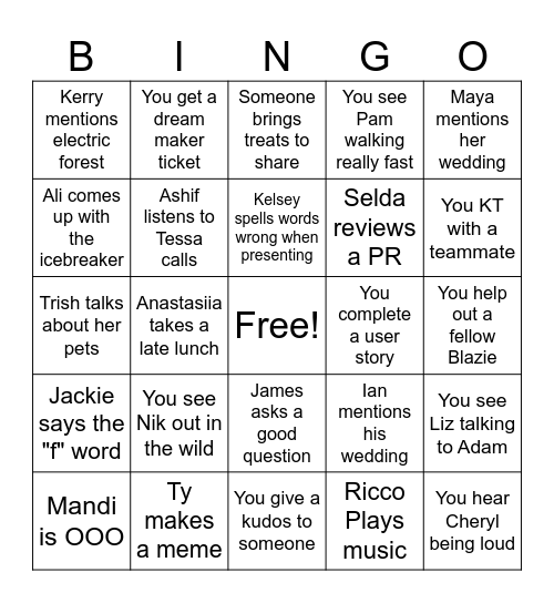 Blaze Bingo Card