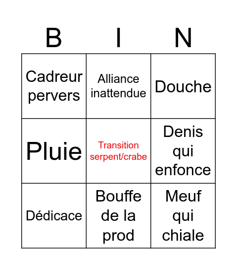 Koh Lanta - 12/05 Bingo Card