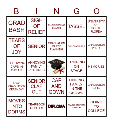 CARTER's Graduation Bingo Card