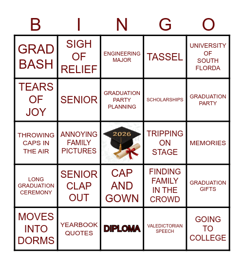 CARTER's Graduation Bingo Card