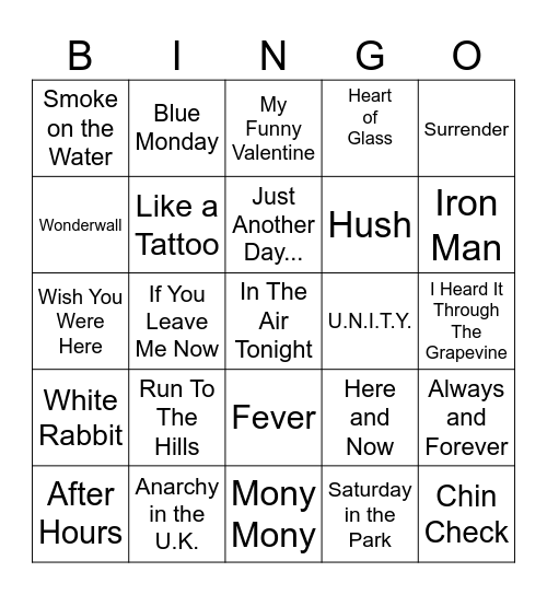 Rock N Roll Hall of Fame Inductees From The 6s Bingo Card