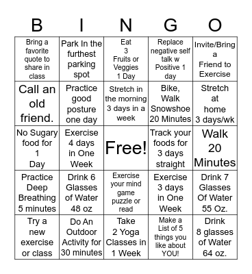 HEALTH and FITNESS BINGO SILVER SNEAKERS Bingo Card