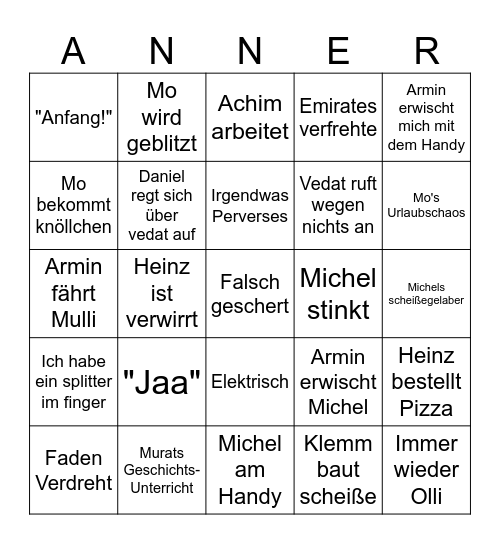 Anker Bingo Card
