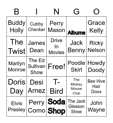 50’s and 60’s Bingo Card