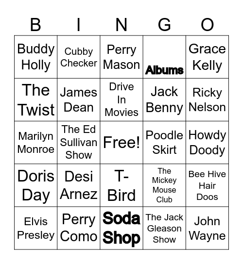 50’s and 60’s Bingo Card
