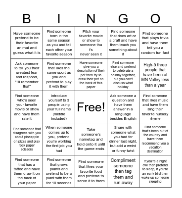 MN Valley Icebreaker Bingo Card
