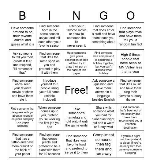 MN Valley Icebreaker Bingo Card