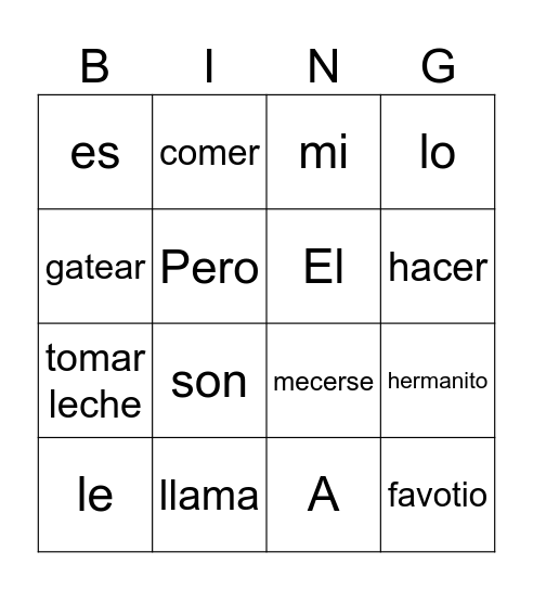 Mi hermanito Bingo Card