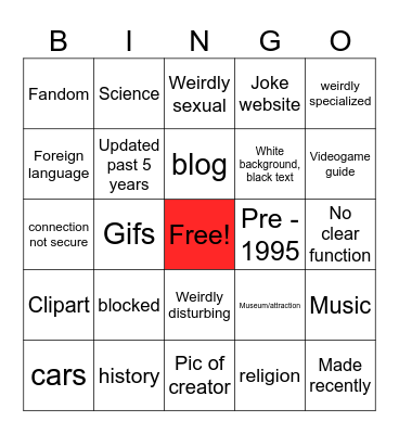 Wiby Bingle Bingo Card