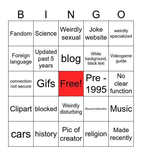 Wiby Bingle Bingo Card