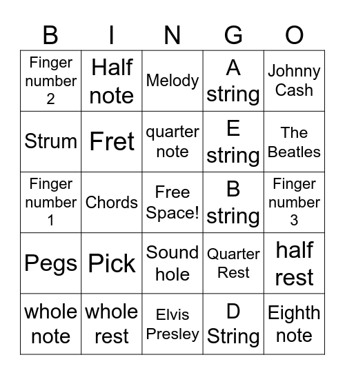 Guitar Bingo Card