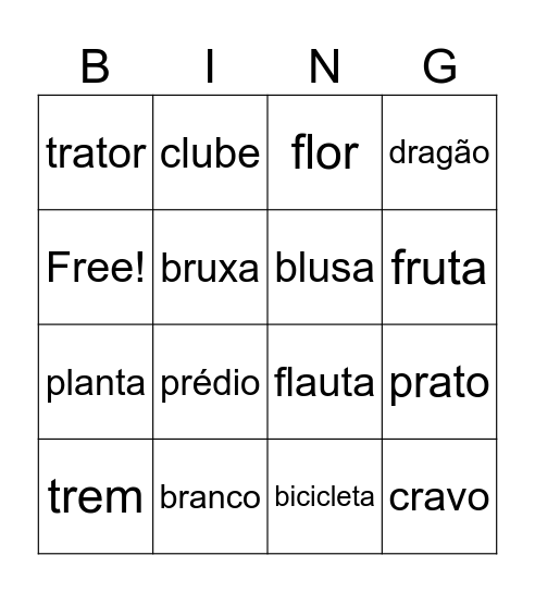 Encontro consonantal Bingo Card