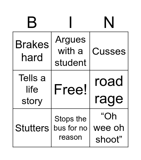 Bus driver bingo Card