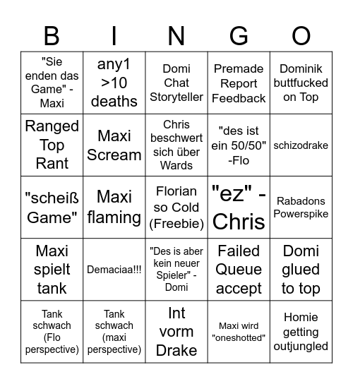 General League wit dem Boys Bingo Card