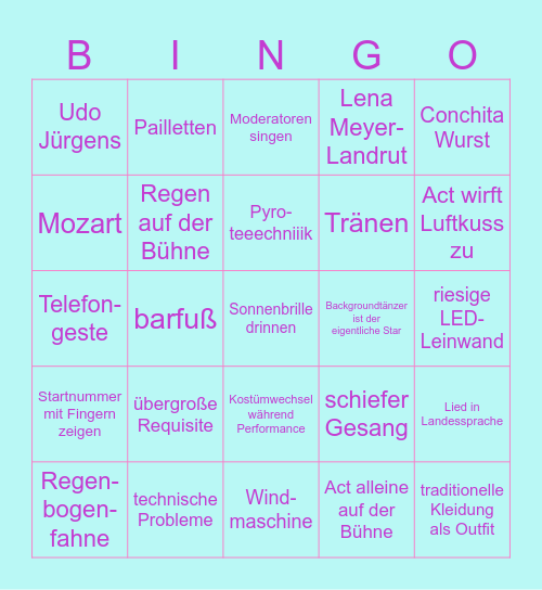ESC 2026 Bingo Card