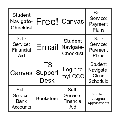 Start Strong @ LCCC: Accessing LCCC Tech Bingo Card