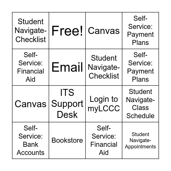 Start Strong @ LCCC: Accessing LCCC Tech Bingo Card