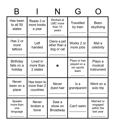 B I N G O Bingo Card