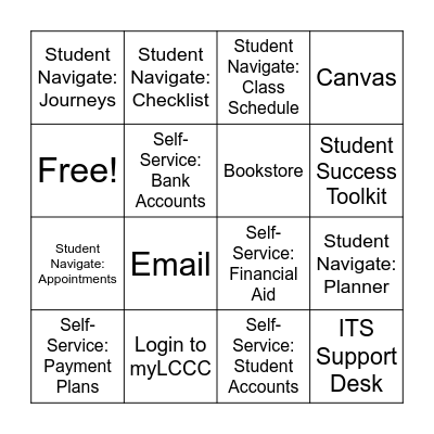 Start Strong @ LCCC: Accessing LCCC Tech Bingo Card
