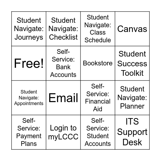 Start Strong @ LCCC: Accessing LCCC Tech Bingo Card
