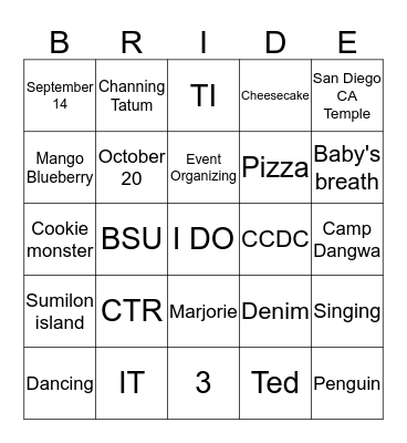 I DO! Bingo Card