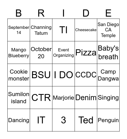 I DO! Bingo Card