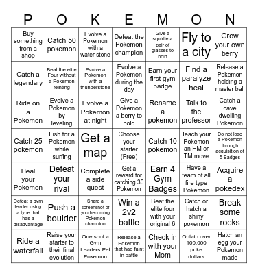 Pokemon Nuzzlocke Bingo Card