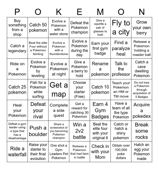 Pokemon Nuzzlocke Bingo Card
