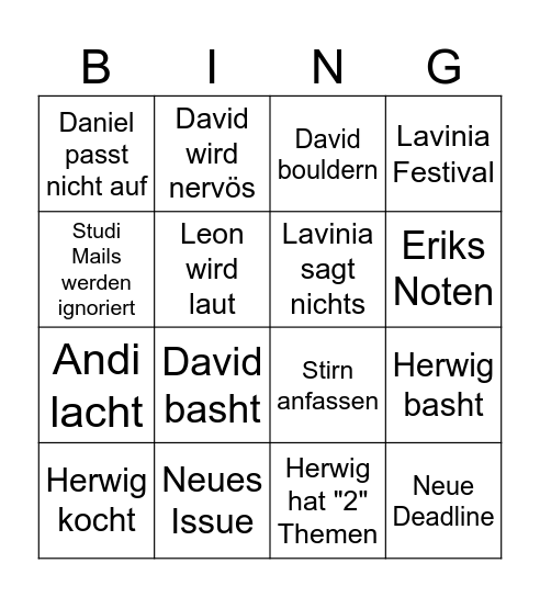 PSP Meeting Bingo Card