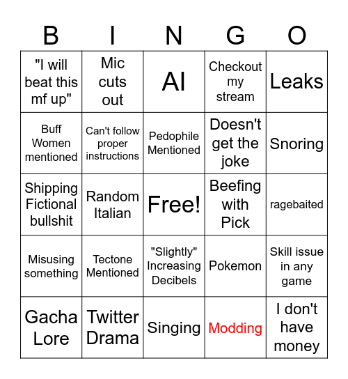 Zuku BingoCard Bingo Card
