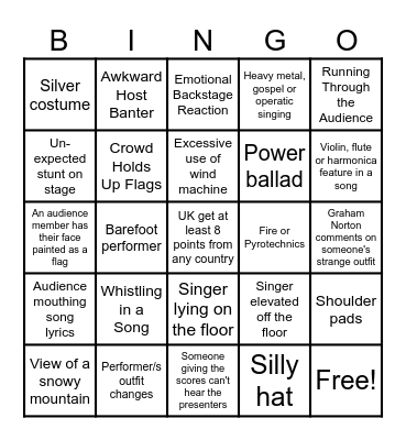 Eurovision 2026 Bingo Card