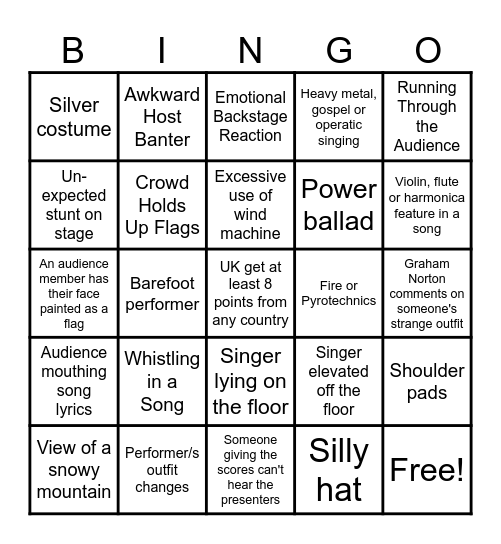 Eurovision 2026 Bingo Card