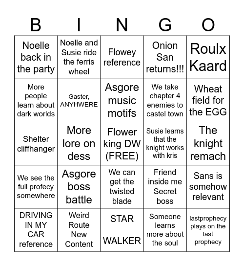 DELTARUNE CHAPTER 5 Bingo Card