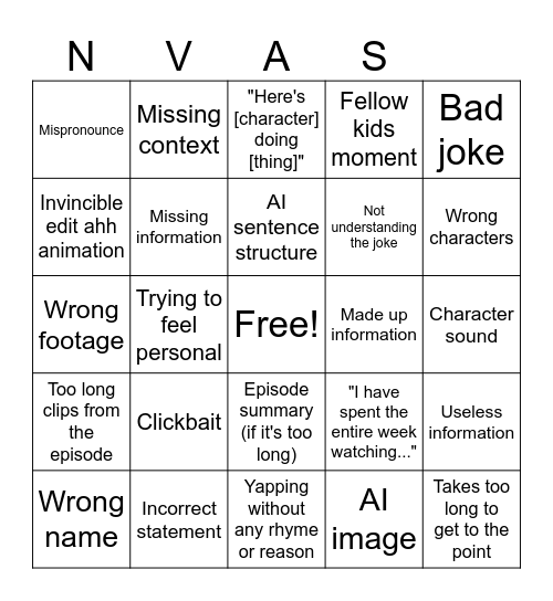 NoVillainsAreSafe BINGO Card