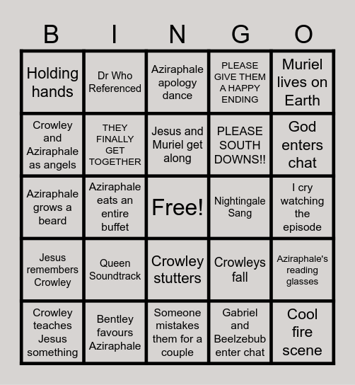 My Good Omens Season 3 Bingo Card