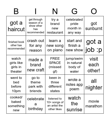 SUMMER BINGO Card