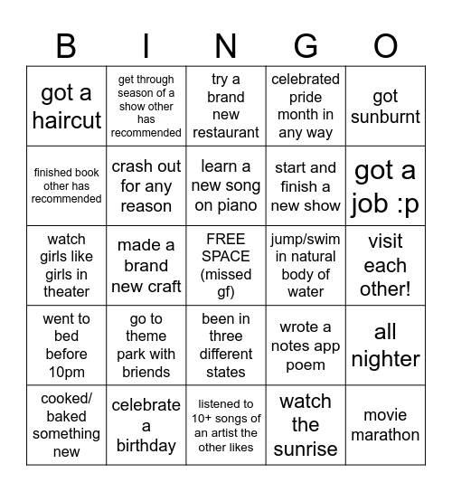 SUMMER BINGO Card
