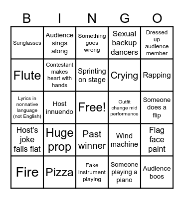 Eurovision 2026 Bingo Card