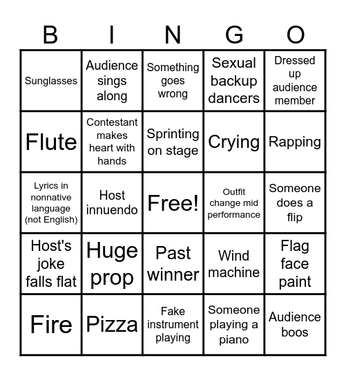 Eurovision 2026 Bingo Card