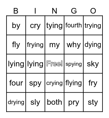 Tricky Y Bingo Card