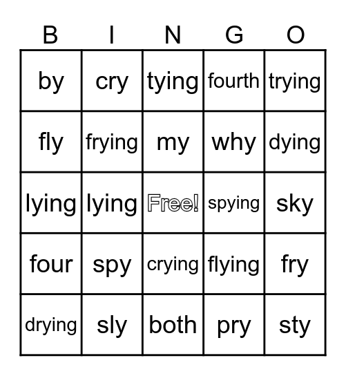 Tricky Y Bingo Card