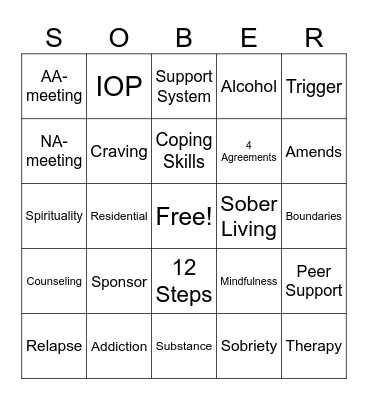 Recovery Bingo Card