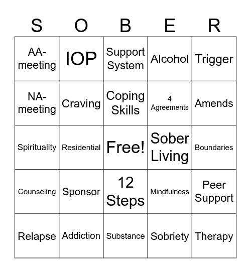 Recovery Bingo Card